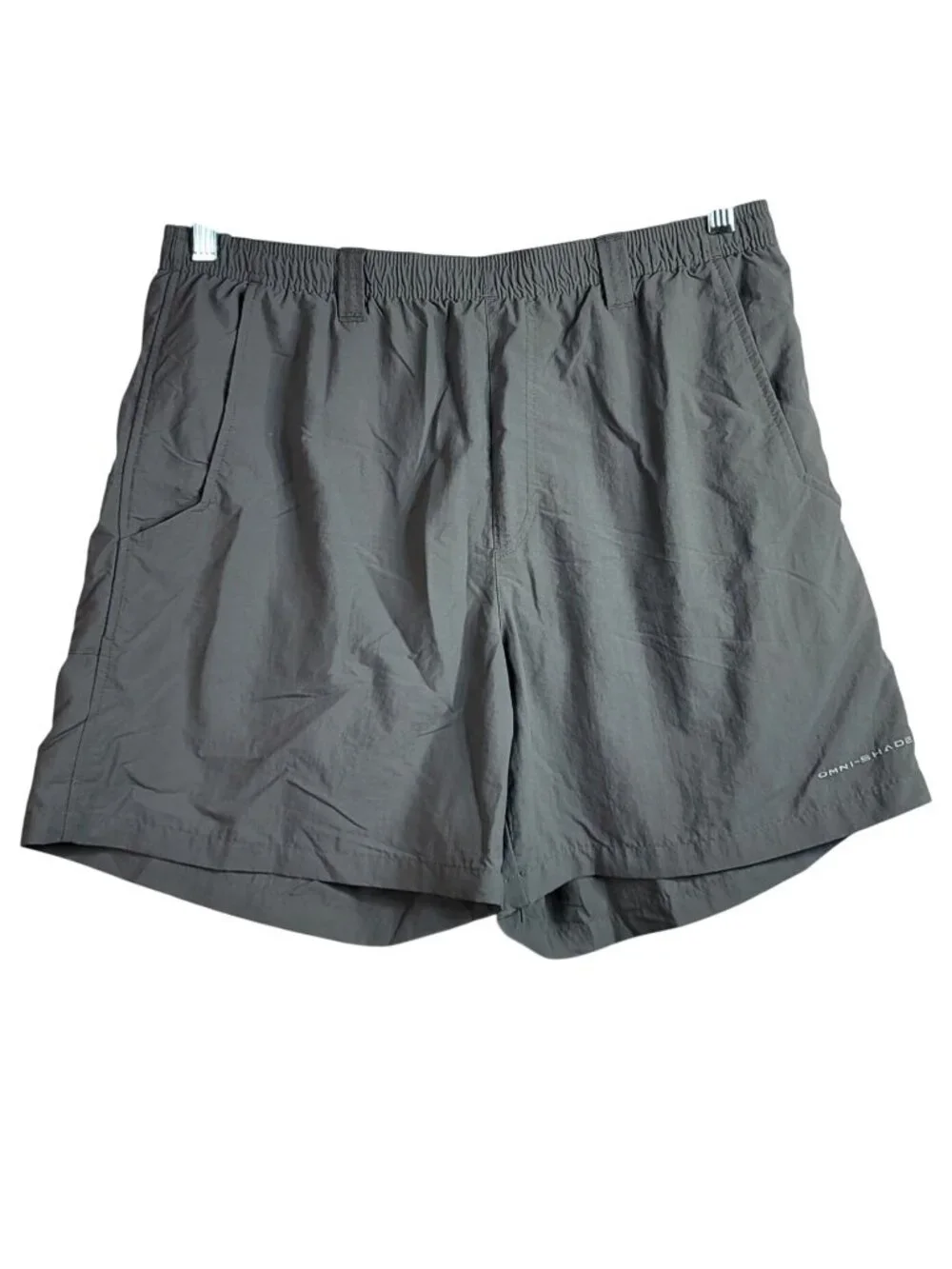 Columbia Mens PFG Swim Shorts Gray Medium Drawstring Pockets Omni-Shade Nylon